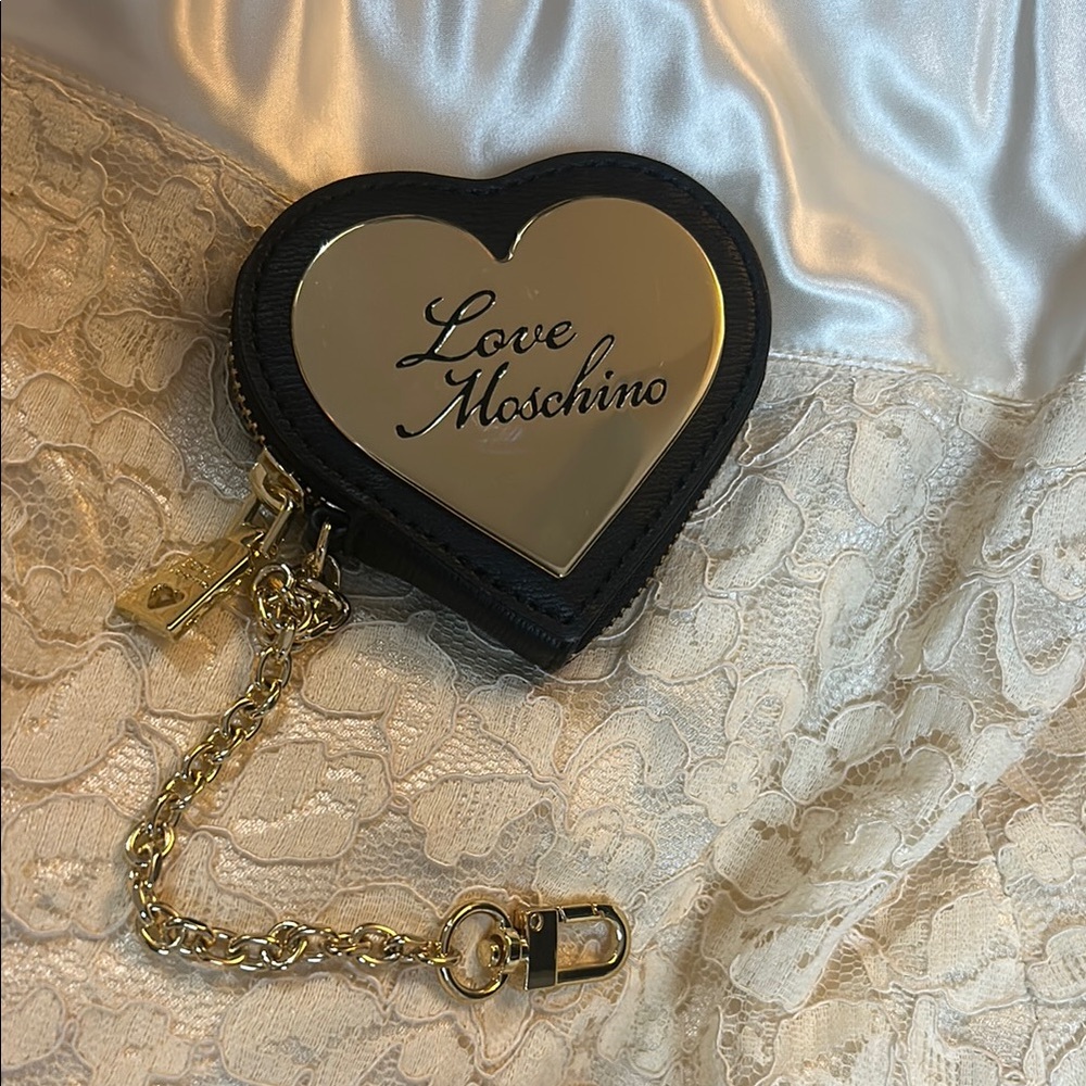 NEW Love Moschino Gold and Black Heart Coin Pouch